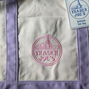 NWT Trader Joe's Large Canvas Tote Bag With Lavender Straps